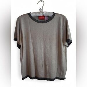 Liz Claiborne Cream and Gray Short Sleeve Sweater